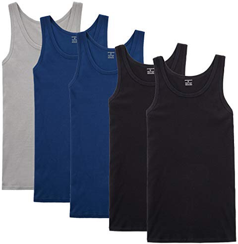 NUOZA Camiseta de Tirantes para Hombre Pack de 5 de Algodón 100% Interior-Negro Azul Marino Gris,XL