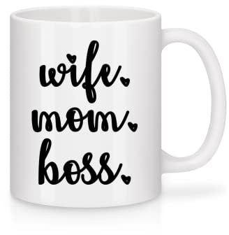 Shirtinator Mama Tasse “Wife Mom Boss” I Geschenkideen Muttertag Geburtstag für Mama Geschenke I Tasse mit lustigem Spruch