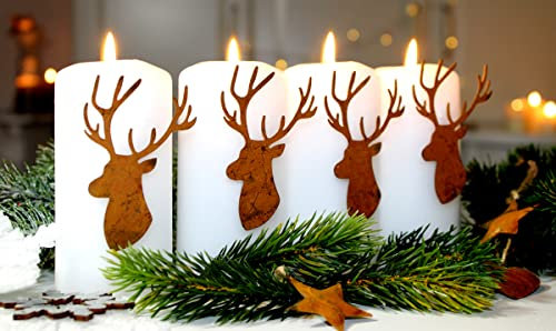4er SET Kerzenpin Pin Stecker Kerze Kerzen Kerzenstecker Kerzendeko ROST (Hirsch Kopf Rost)