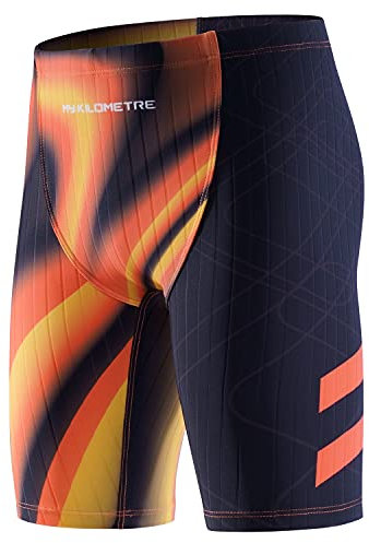 MY KILOMETRE Boy's Jammer Swimsuit Kids Trainning Swim Shorts with Drawstring Endurance Swimming Trunks Orange XXL