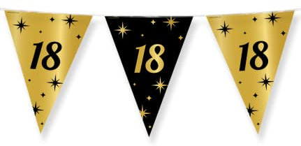 PD-Party - Geburtstag Girlande für 18. Geburtstag - Wimpelkette - Deko Geburtstag - Jubiläum - Schwarz Gold Deko - Party Deko - 18. Geburtstag Junge & Mädchen - Geburtstags Deko - 1000 x 30 cm