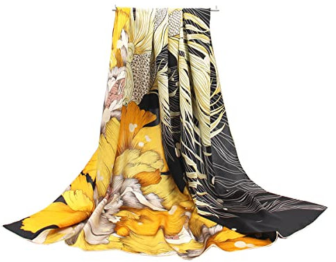 ANDANTINO Schal aus 100% Seide, 109,2 cm, groß, quadratisch, leicht, Kopftuch und Schal, für Damen, mit Geschenkverpackung, Schwarz/goldfarben, Large