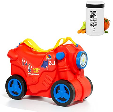 MOLTO | Kinderkoffer Molto Moto Rot + Thermoskanne 500 ml | Kinderreisekoffer, Kinderhandgepäck, Kinderhandgepäck, Lernspielzeug für Kinder, Für Kinder ab 36 Monaten