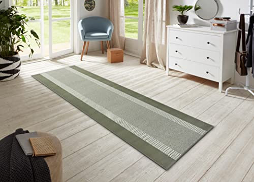 Hanse Home Teppich Läufer Band 80x450cm – Teppichläufer Weicher Kurzflor Teppich Modernes Design Läufer für Flur, Schlafzimmer, Kinderzimmer, Badezimmer, Wohnzimmer, Küche Dekoläufer – Grün