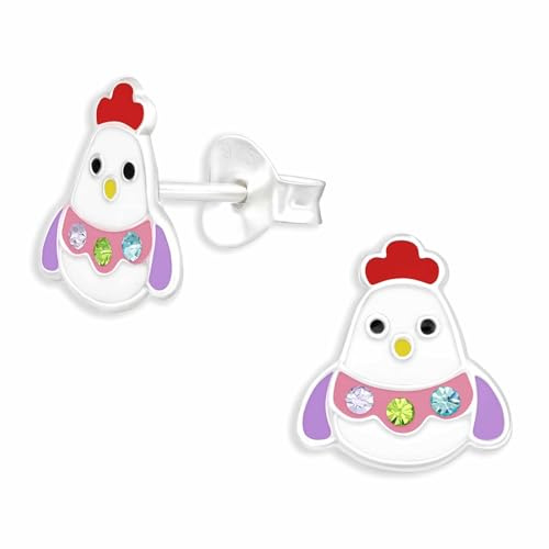 Monkimau Hühner Ohrstecker Ohrringe aus 925 Silber Schmuck Silberohrringe Medizinisch für Kinder Mädchen Damen Frauen