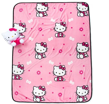 Hello Girly Mini-Kissen-Buddy und 117,8 x 152,4 cm, superweich, 2-teiliges Deckenset für Kinder, offizielles Hello Kitty Produkt