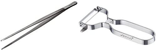 Arcos Gadgets Profesionales, Pinzas para Emplatar, Acero Inoxidable 300 mm, Color Gris & Gadgets Profesionales, Pelador de Frutas Pelador de Verdura, Acero Inoxidable Cromado, Color Plata, 110 mm