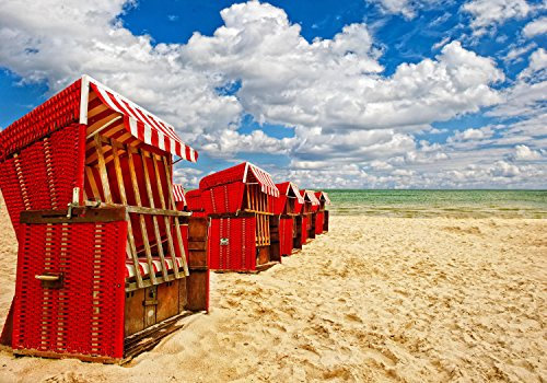 wandmotiv24 Fototapete Ostsee Urlaub, 400 x 280 cm - selbstklebende Strukturtapete, Wanddeko, Wandbild, Wandtapete, Meer, Strand, Himmel M0866