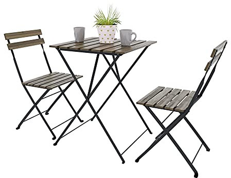 Set Bistrot 2 Sedie Con Tavolino Pieghevole Salvaspazio In Legno Di Acacia E Metallo Salottino Salotto Per Patio Giardino Balcone Veranda Esterno Piscina Terrazzo Arredo Design Semplice Marrone