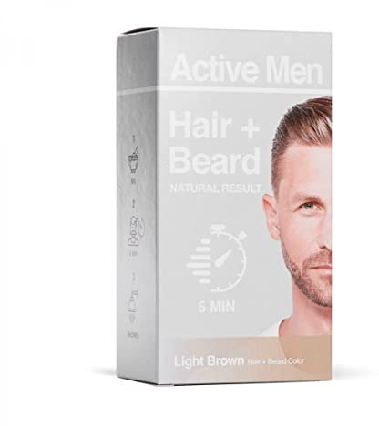 Active Men Bart- & Haarfarbe - Natürliches Finish, für Haar, Bart & Schnurrbart - Keine Hautfärbung, Wirkung in nur 5 Minuten - Mehrfachanwendung - Farbe: Hellbraun