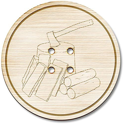 3 x 38mm 'Chopping Firewood with Axe' Large Round Wooden Buttons (BT00116823)