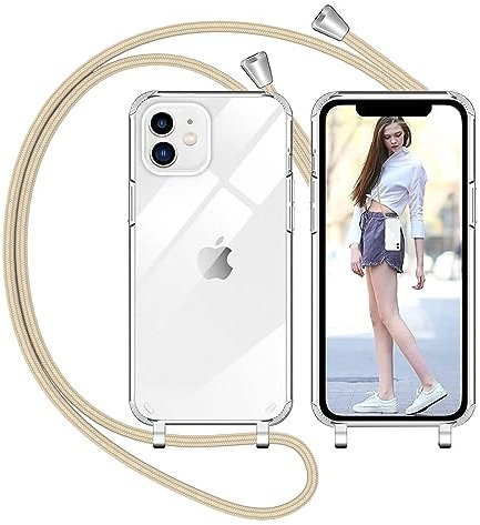 Nupcknn Handykette für iPhone 11 Hülle mit Band,Ultra Dünn Transparent Handyhülle (Abnehmbar Einstellbar) Necklace mit Kordel zum Umhängen Kameraschutz Handy Kette Stossfest Schutzhülle(Gold)