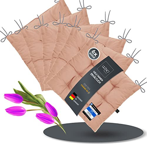 LILENO HOME 6er Set Stuhlkissen 20 Rosé (40x40x6 cm) - Sitzkissen für Garten, Küche oder Esszimmer - UV-beständige Indoor u. Outdoor Stuhlauflage als Stuhl-Kissen (Linda FUM)