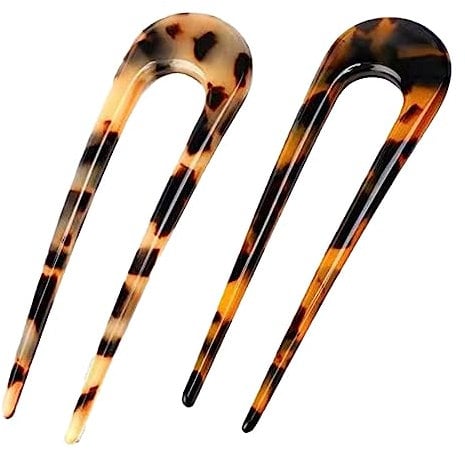 2 Pcs U Shaped Hair Pins French Style 2 Prong Updo Women Tortoise Shell Hair Fork Suitable Hairstyle Accessories for Girl