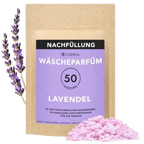 Cosmeau Wäscheparfüm Perlen Lavendel Nachfüllpackung - Nachhaltige Duftperlen für Waschmaschine - Bis zu 50 Waschladungen und 24 Wochen Frische - Plästik Frei, Vegan & Zero Waste