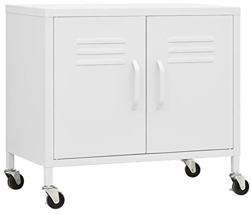 Tidyard Lagerschrank mit Rollen Stahlschrank Sideboard Schrank Bücherschrank Kommode Anrichte Mehrzweckschrank Metallschrank 60 x 35 x 56 cm (B x T x H) Mit Lüftungsschlitzen an den Türen,Stahl Weiß
