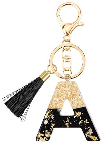 Suweibuke Modische schwarze Schlüsselanhänger für Frauen und Mädchen, Initialen-Buchstaben-Schlüsselanhänger mit Quaste, Charms für Schlüssel, Handtaschen, Rucksäcke, Schwarz A, Durchschnittlich