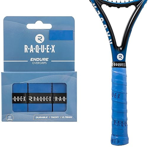 Raquex Endure Übergriffband für Schläger – 3er Pack Übergriffband für Schläger, 0.75 mm Dicke – Anti-Rutsch Übergriffband für Tennis-, Badminton-, Squashschläger, Padel (Marineblau)