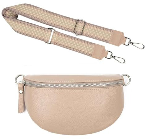 Made in Italy OBC DAMEN SET Gürteltasche + Schultergurt LEDER Crossbody Hüfttasche Bauchtasche Umhängetasche Brusttasche CrossOver Bodybag Schultertasche Handytasche Geldtasche Tasche Antikrosa Gürtel