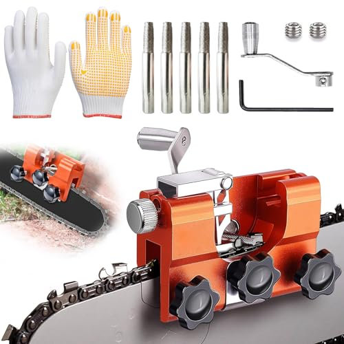 Affilacatene per Motosega,Affila Catena Motosega,Kit Affilatrice per Motosega,Con 5 Teste di Rettifica e un Paio di Guanti,Accessori per Tutti I Tipi di Motoseghe Elettriche.