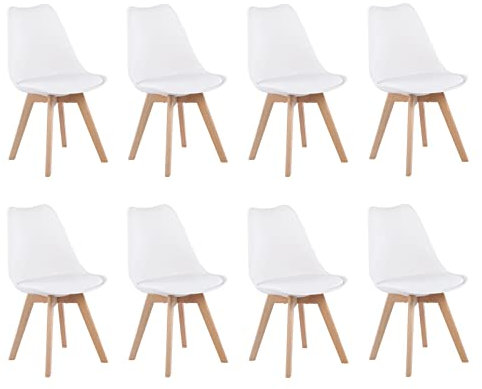EGGREE Esszimmerstühle 8er Set mit Eichenbeinen Holz SGS geprüft, stühle Skandinavisch Design modern Gepolsterter Küchenstühle esszimmer Stuhl Holz Weiß