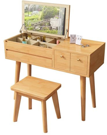 Schminktisch mit Flip Top Spiegel, Makeup Tisch mit Schubladen und Schrank, für Schlafzimmer Dressing Eitelkeit Set für Mädchen Frauen