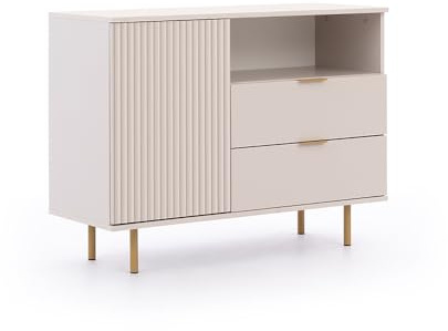 Lomadox Kommode Sideboard 107cm in Kaschmir, Front mit Rillenoptik, Goldfarbene Griffe und Füße