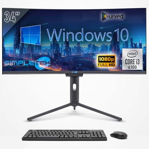 SIMPLETEK - PC All In One 34 Wide Curved Screen | Core i3 | Windows 10 Pro | RAM 16GB | SSD 960GB | Integrierte 2K Webcam | WiFi 6 und BT 5.2
