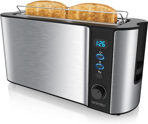 Arendo - Grille-Pain Automatique à Fente Longue - Grille Pain avec Fonction décongélation - Boîtier à Double paroi avec Isolant Thermique- Système de centrage Automatique du Pain - Toaster Argent