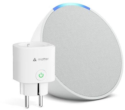 Echo Pop | Weiß + Meross Matter Smart Steckdosen, Funktionert mit Alexa - Smart Home-Einsteigerpaket
