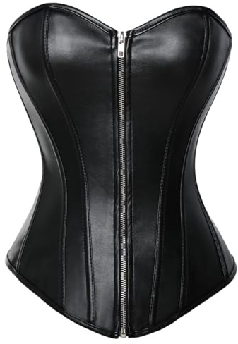 KUOSE Damen Body Shaper Dessous Gothic PVC Kunstleder Corsage Mieder Top Schwarz