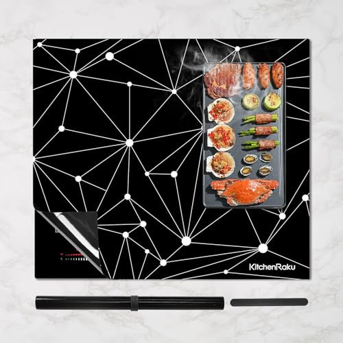 KitchenRaku Large Induction Hob Protector Mat 61x53cm, (Magnetic) Silicone Induction Cooker Covers, Electric Cooker Scratch Protector for Induction Stove (Black 3D structure)