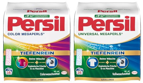 Persil Set Universal & Color Megaperls 32 Waschladungen (2x 16WL) Vollwaschmittel & Color Waschmittel Tiefenrein für reine Wäsche & hygienische Frische für die Maschine 20 °C bis 95 °C