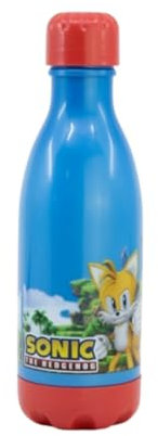 My sweety pop - Botella de plástico libre de BPA para niños, guardería infantil - Escuela - Vacaciones - Comida - 23,5 cm - 560 ml - Hidratación - Idea Regalo - Sonic - Azul - para niño