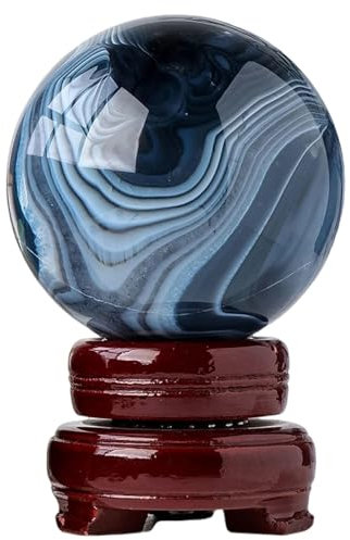 DECORN Sfera di Cristallo di Agata di Seta Nera Naturale con Supporto Pietra Preziosa Burattata con Sfera di Cristallo di Quarzo Decorazione della Casa Guarigione Stregoneria Palle,60mm