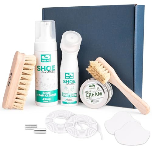 SULPO Shoe Clinic Schuhputzset - Sneaker Reiniger - White Shoe Cleaner Set - Schuhreiniger weiße Schuhe - Sneaker Reinigungsset - Schuhputzmittel mit Schuhputzbürsten & Reparatur Zubehör