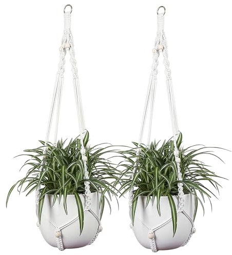 GNEGNI LIFE 2er Set Makramee Blumenampel, Pflanzenhänger 114cm Extra Lang Boho Deko Baumwollseil Hängeampel Pflanzen Halter für Draußen Innen Balkon Garten Haus Dekoratio