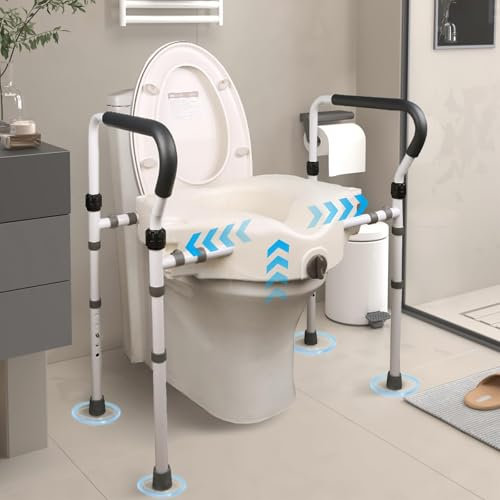 WUDLEP Raised Toilet Seat, Raised Toilet Seat Raiser with Armrests, Width and Height Adjustable, Perfect for People with Limited Mobility, Withstands 330LBS/150kg