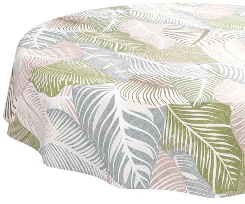 ANRO Wachstuchtischdecke Wachstischdecke Wachstuch Tischdecke abwaschbar Gartentischdecke Wasserabweisend Rund 140cm Schnittkante Floral Blätter Laube Grün