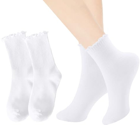 JINXIAN 10 Paar Socken Rüschen Damen Weiße Kuschelsocken Damen Rüschen Socken Dirndl Stricksocken Leicht Bequem Atmungsaktiv für Kleine Lederschuhe Turnschuhe