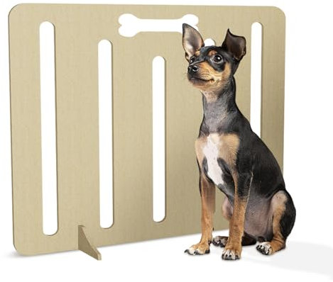 Tapón independiente para perros, barrera de madera para mascotas, para el hogar, escaleras y puertas, tapón interior para mascotas con taladro (hueso, 51 x 75 cm, perros pequeños)