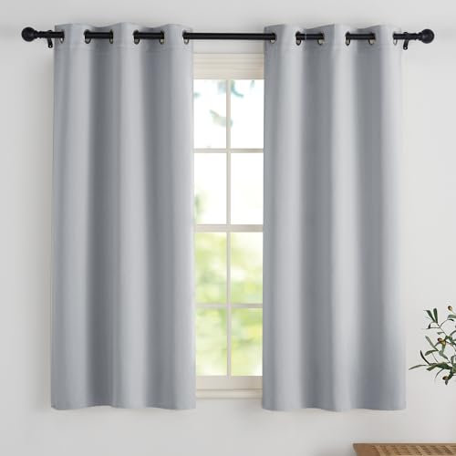 PONY DANCE Scheibengardinen Blickdicht Küchengardinen Kurz Ösenschal 2er Set H 114 x B 106 cm Verdunklungsvorhänge für Kleine Fenster Vorhang Verdunkelung, Silbergrau
