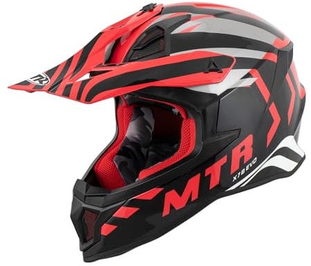MTR X7B Evo Motocross Helm, ECE 22.06 Geprüfter Motorradhelm, Crosshelm ohne Visier, Cross Helm Motorrad mit Belüftung & Entlüftung, Downhill Helm Geeignet als Fullface Helm MTB, Schwarz/Silber/Rot, S