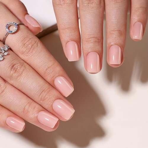 Anglicolor Faux ongles,ongles à coller réutilisables,Faux ongles rouges,32 faux ongles courts en gel souple, y compris colle à ongles, lime à ongles et bâton de manucure (Nude-A2, 32 pièces)