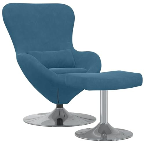 vidaXL Blauer Samteierstuhl mit Fußstütze, drehbar und modern für Dein Wohnzimmer. Bequem, schick und perfekt für eine gemütliche Lounge-Ecke.