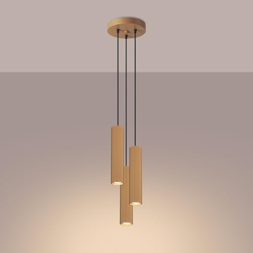 SOLLUX lighting Hängelampe Pendelleuchte Hängeleuchte Deckenlampe Lampe Decke Aluminium LED-Glühbirne 3000K warmes Weiß Licht 3 Flammig 19,5 x 19,5 x 108 cm GLOOW Gold