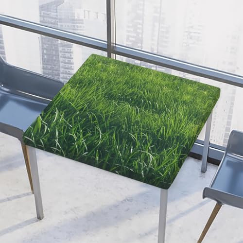Mexpekil Quadratische Tischdecke, grünes Gras, 86 x 86 cm, elastisch, wasserdicht, Tischschutz für drinnen und draußen