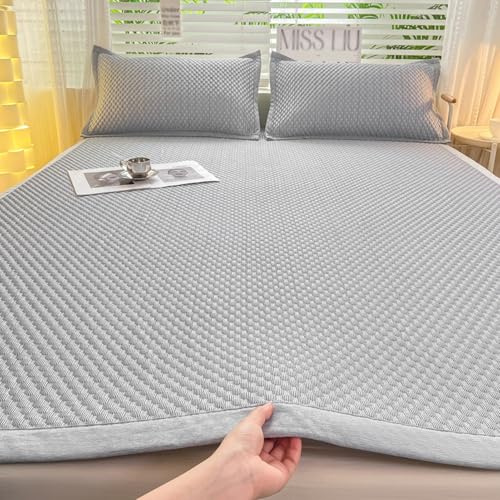 ZF YLYH Sommer Bettlaken Kühlende Spannbetttücher Set: Cool Ice Silk Bettwäsche mit Kissenbezüge Kühle Atmungsaktive Gesteppte Spannbettlaken für Heißschläfer (Grau-A, 150 * 200cm+2*Kissenbezug)