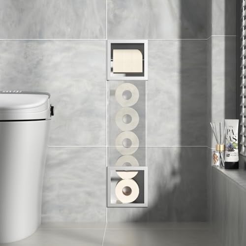 Bernkot Unterputz Toilettenpapierhalter, klopapier aufbewahrung, Silber | 74×20.8×14cm, Edelstahl KloPapierhalter für Bau & Renovierung, Unterputz-Schrankmodul für Toilette