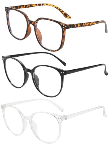 AXNKDH 3 Pack Blue Light Blocking, Round Frame, Light Weight Clear Lens Reading Glasses for Women & Men; Computer Glasses, Anti-Glare Eyeglasses
